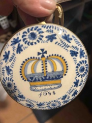 Delft-Style Crown Motif Commemorative Ornament