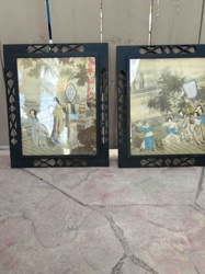 Pair of Framed East Asian Figurative Panels