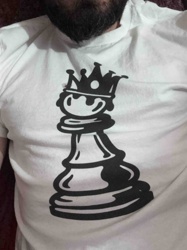 White T-Shirt with Cartoon Crowned Chess Pawn Graphic