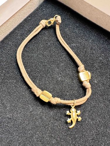 18K Gold Lizard Charm Bracelet with Suede Cord