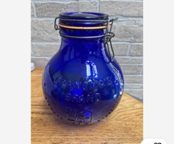 Grandma's Brand Cobalt Blue Glass Canning Jar with Wire Bail Closure