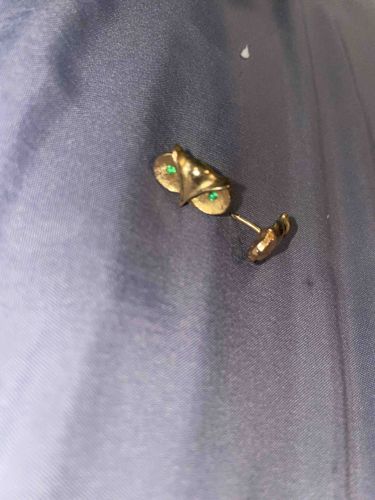 Gold-Tone Owl Earring with Green Stone Eyes