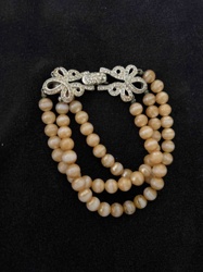 Multi-Strand Mother-of-Pearl Bead Bracelet with Rhinestone Clasp