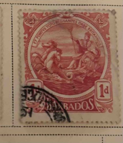 Barbados 1d Seahorse and Neptune Stamp (Used)