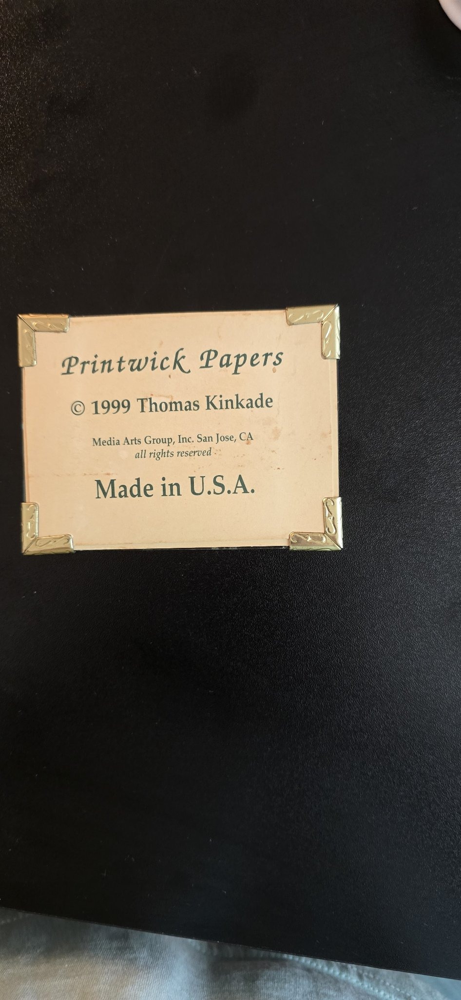 Submitted photo of Printwick Papers label associated with Thomas Kinkade (not authenticated)