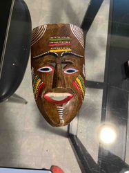 Carved Wooden Decorative Mask with Polychrome Details