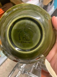 Enoch Wedgwood (Tunstall) Ltd. "Gold Medallion" Olive Green Ceramic Bowl
