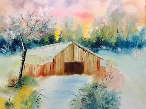 Rural Landscape Oil Painting of an Old Barn