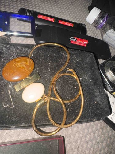 Vintage Gold-Tone Snake Chain Necklace with Modernist Pendant