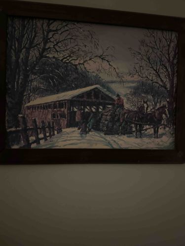 Winter Covered Bridge Landscape Framed Print/Painting