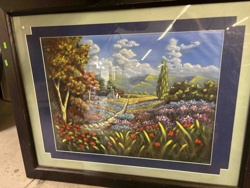 Signed Landscape Print Titled 'Path Through the Flowers'