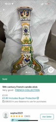 19th Century French Hand-Painted Ceramic Candlestick
