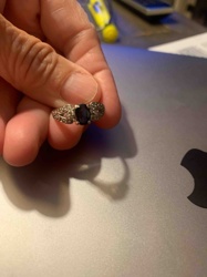 Sapphire and Diamond/Simulant Three-Stone Ring