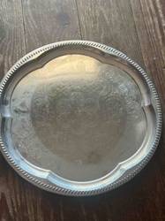 Silverplate Round Serving Tray with Chased Design