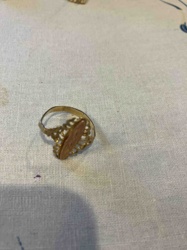 14K Gold Filigree Signet Ring with Oval Stone