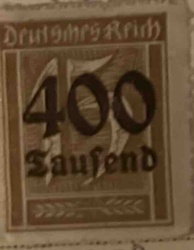 German Hyperinflation Stamp: 400 Tausend (Four Hundred Thousand)