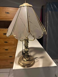 Vintage Brass Table Lamp with Frosted Glass Shade