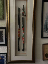 Framed African or Tribal Carved Wooden Staffs/Figures