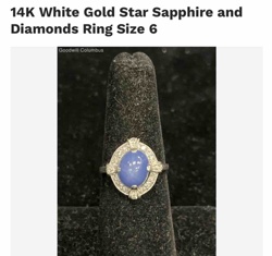 14K White Gold Star Sapphire and Diamond Ring