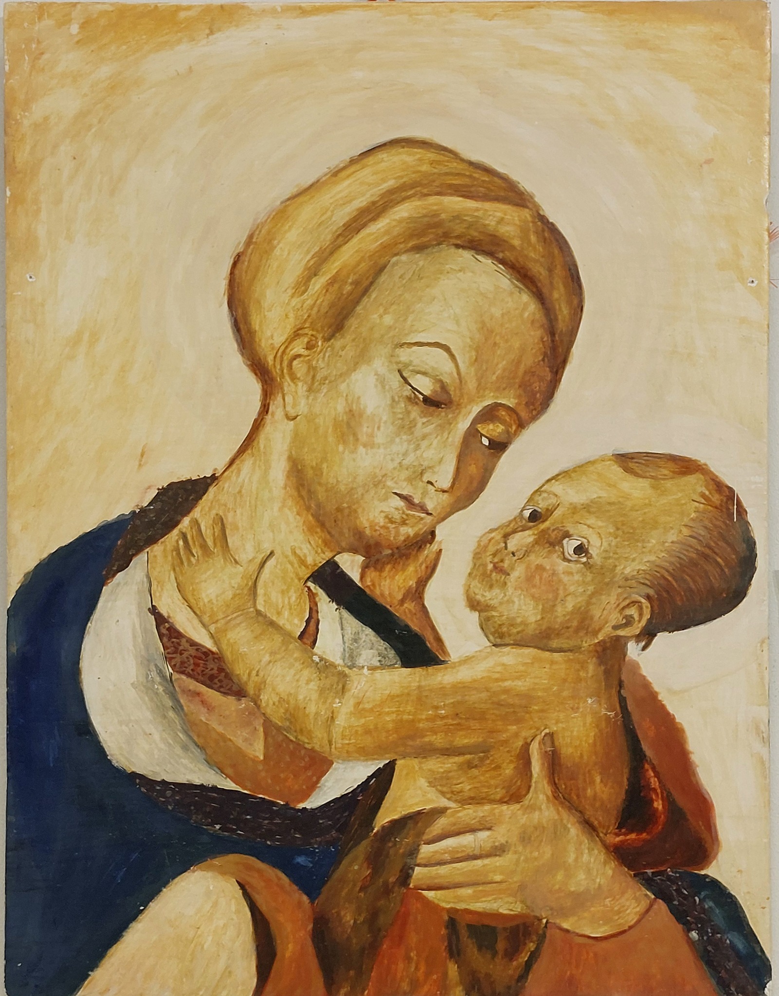 Submitted photo of Oil painting depicting Woman and Child, unsigned