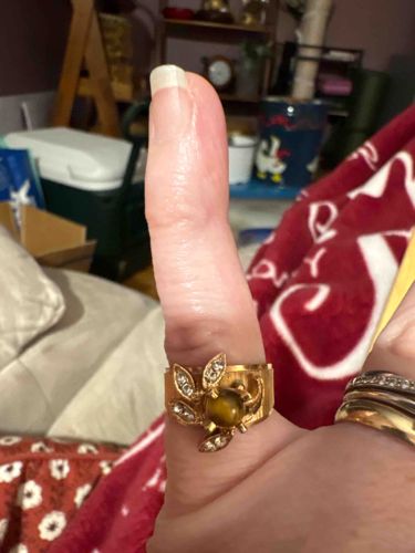 Vintage Gold-Tone Tiger's Eye and Rhinestone Cocktail Ring