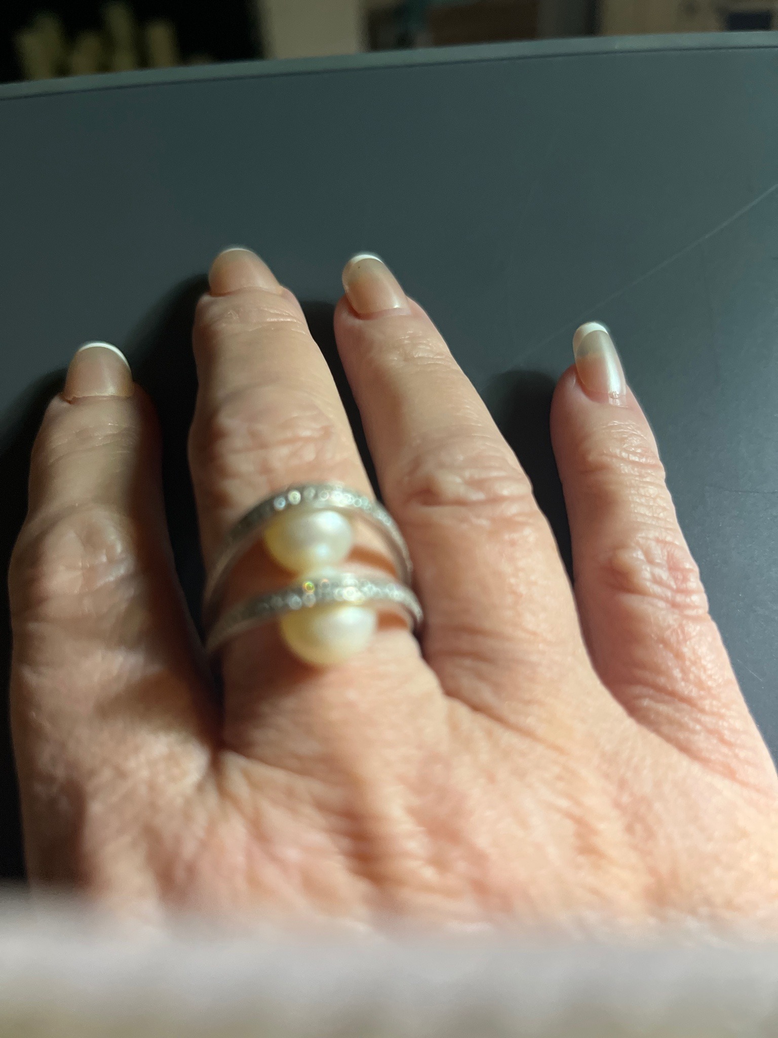 Submitted photo of Double-band pearl and diamond ring