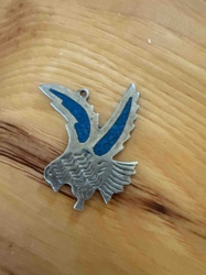 Vintage Silver-Toned Bird Charm with Blue Inlay