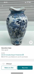 Blue and White Chinoiserie Transferware Vase