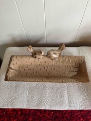 Ceramic Birch Bark Tray with Bird Figurines