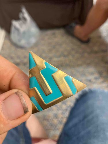 Vintage Turquoise and Gold Geometric Earring or Pendant
