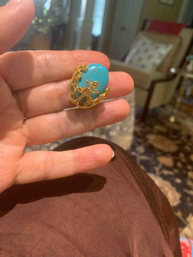Turquoise and Gold-Tone Filigree Statement Ring