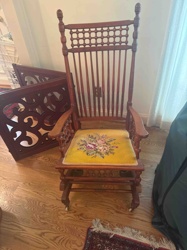 Platform Rocking Chair with Needlepoint Upholstery