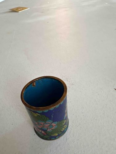 Chinese Cloisonné Floral Motif Brush Pot or Small Vase