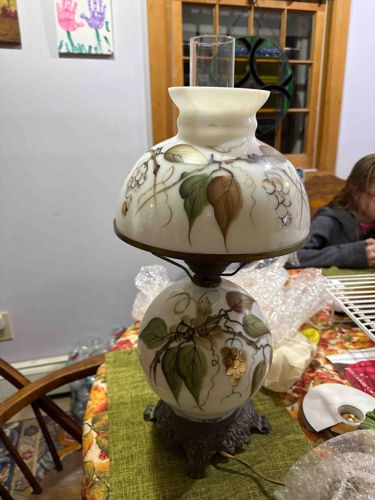 Vintage Hand-Painted Grapes and Vines Gone With the Wind Style Hurricane Lamp