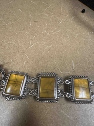 Silver-Toned Rectangular Cabochon Link Bracelet