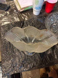 Pressed Glass Ruffled Edge Bowl with Honeycomb Pattern
