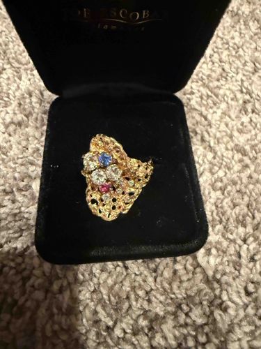 Multi-Gemstone Textured Gold Cocktail Ring
