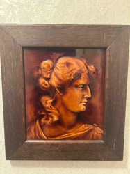 Framed Ceramic Bas-Relief Art Tile: Classical Female Profile