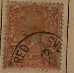 Used British Penny Red Stamp, TWO PENCE value