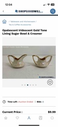 Opalescent Iridescent Gold Tone Lining Sugar Bowl & Creamer