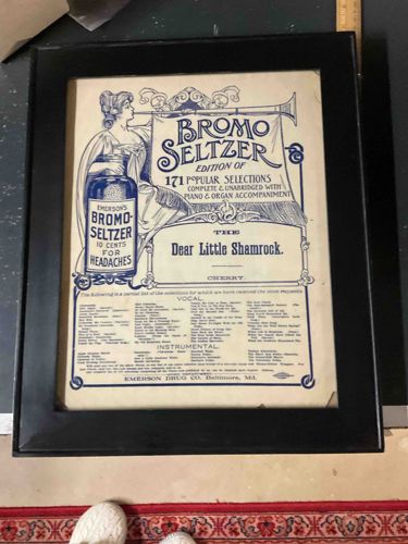 Framed Bromo Seltzer Sheet Music Advertisement, 'The Dear Little Shamrock'