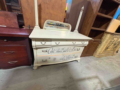Painted Dresser with Mirror and Finials