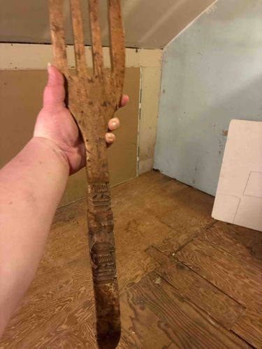 Large Hand-Carved Wooden Fork