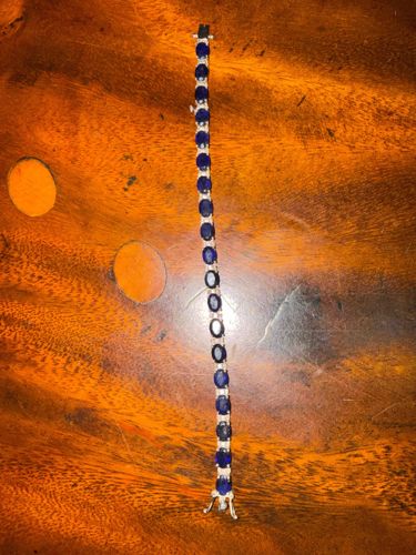 Oval-Cut Blue Sapphire and Diamond Accent Line Bracelet