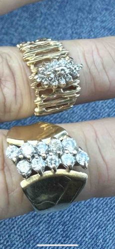 Gold and Diamond Cluster Rings (Pair)
