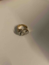Three-Row Pave Diamond Ring with Yellow Gold Band