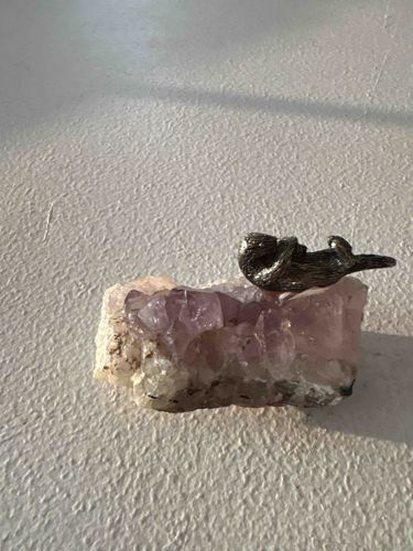 Modernist Pewter Sea Otter Figurine on Amethyst Geode Base