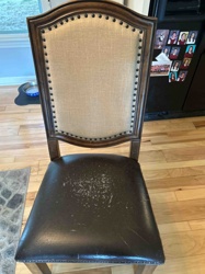 Transitional Wood Dining Chair with Upholstered Back and Faux Leather Seat
