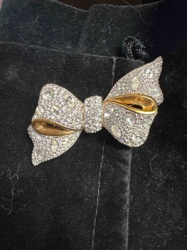 Rhinestone and Gold-Tone Bow Brooch