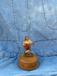 Wood Carved Musician Figurine on Music Box Base